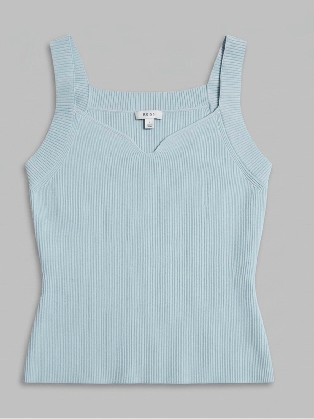 REISS Light Blue Ribbed Sweetheart Neckline Knit Tank Top | Size Large (L) - Picture 2 of 3